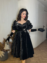 Black Velvet Dress with gloves